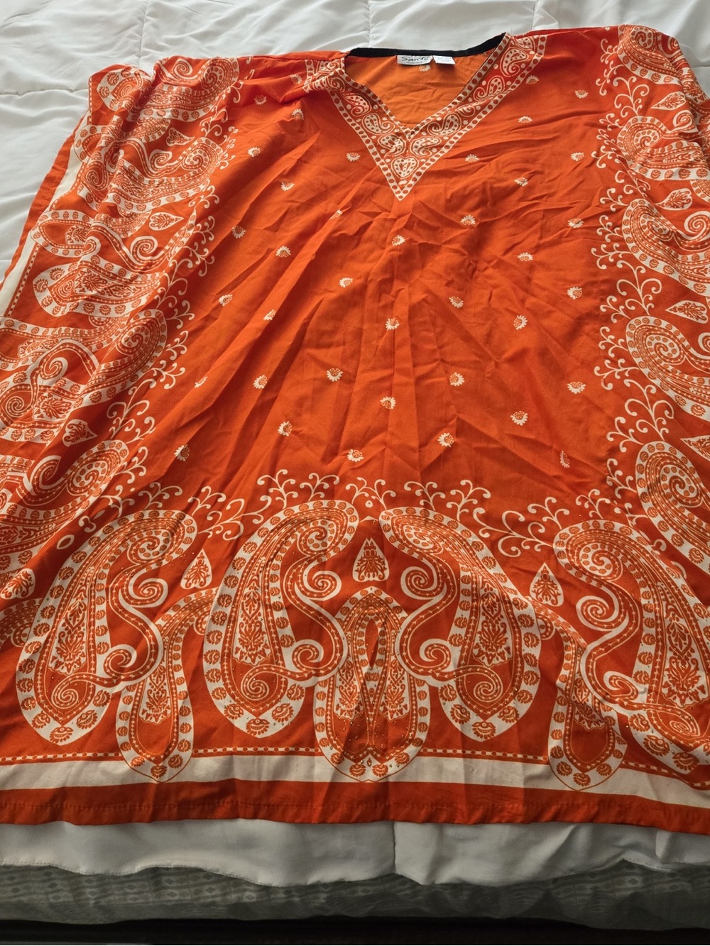 Orange Paisley Print Maxi Dress - Lightweight V-Neck